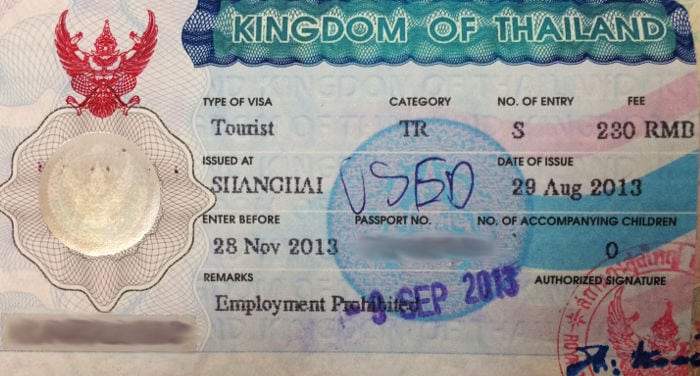 thailand visit visa from bahrain
